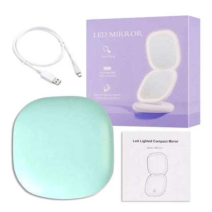 Double LED Light Compact Makeup Mirror with 5x Magnifier