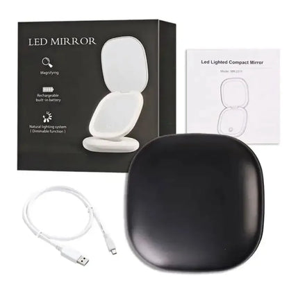 Double LED Light Compact Makeup Mirror with 5x Magnifier