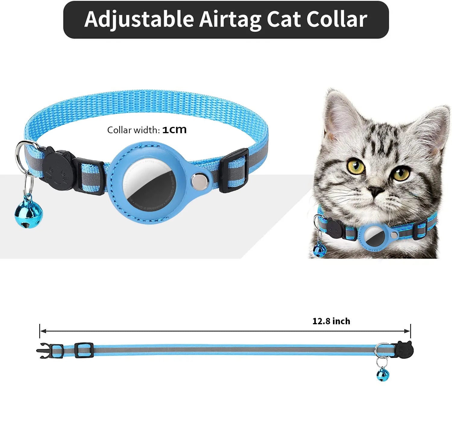 Cat Airtag Holder Collar Breakaway Reflective Strips Adjustable Kitten Collar Waterproof Cat Bell Collar Pet Air Tag Case