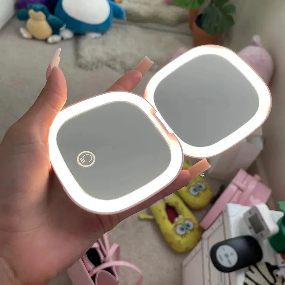 Double LED Light Compact Makeup Mirror with 5x Magnifier